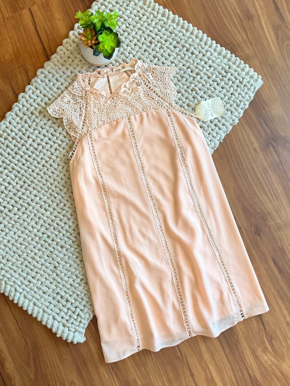Altar’d State | Women’s High Neck Lace Shoulder and Eyelet Dress | Pink | Small